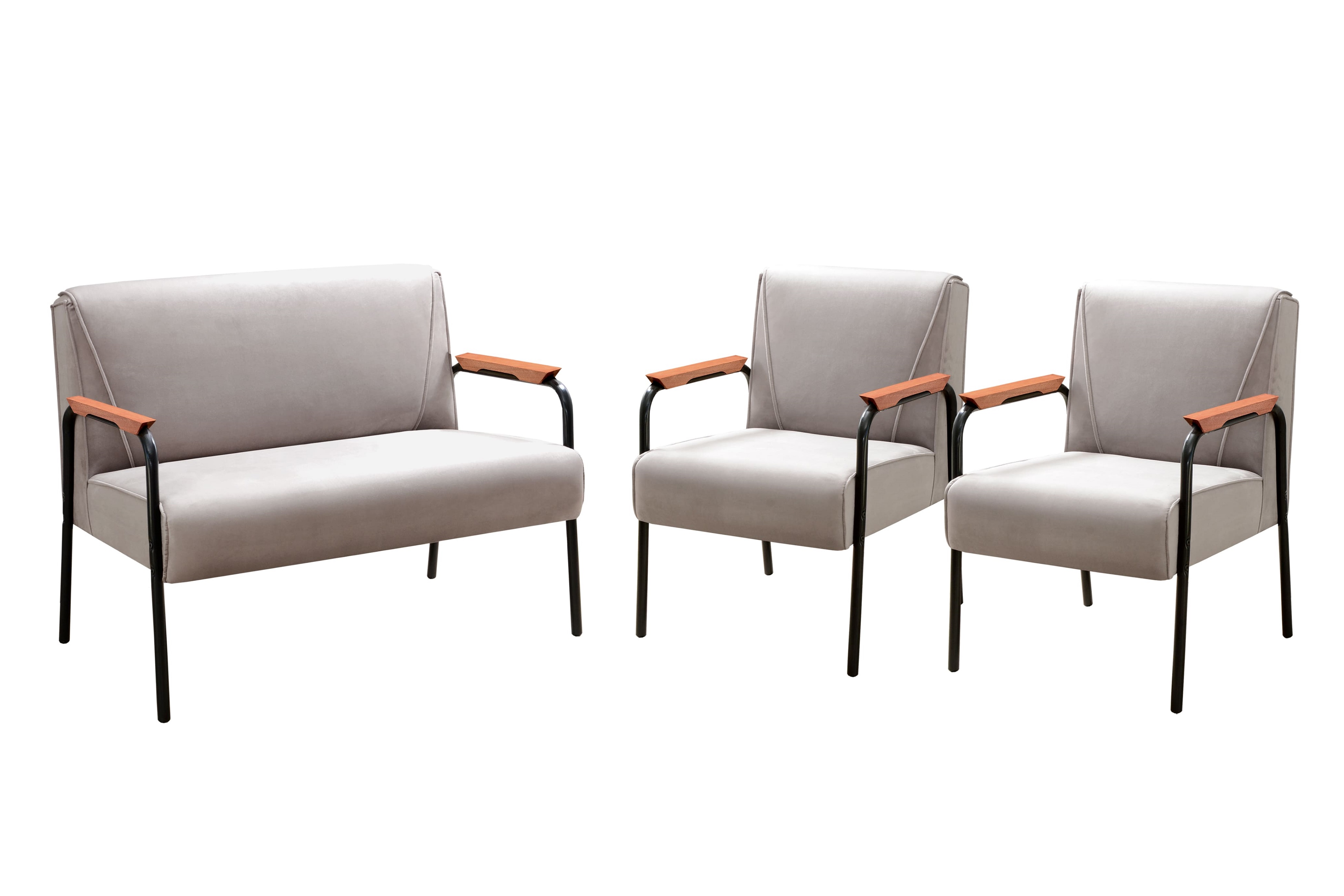 Conjunto Namoradeira 2 Lugares E 2 Poltronas Decorativas Jade - Veludo Capuccino