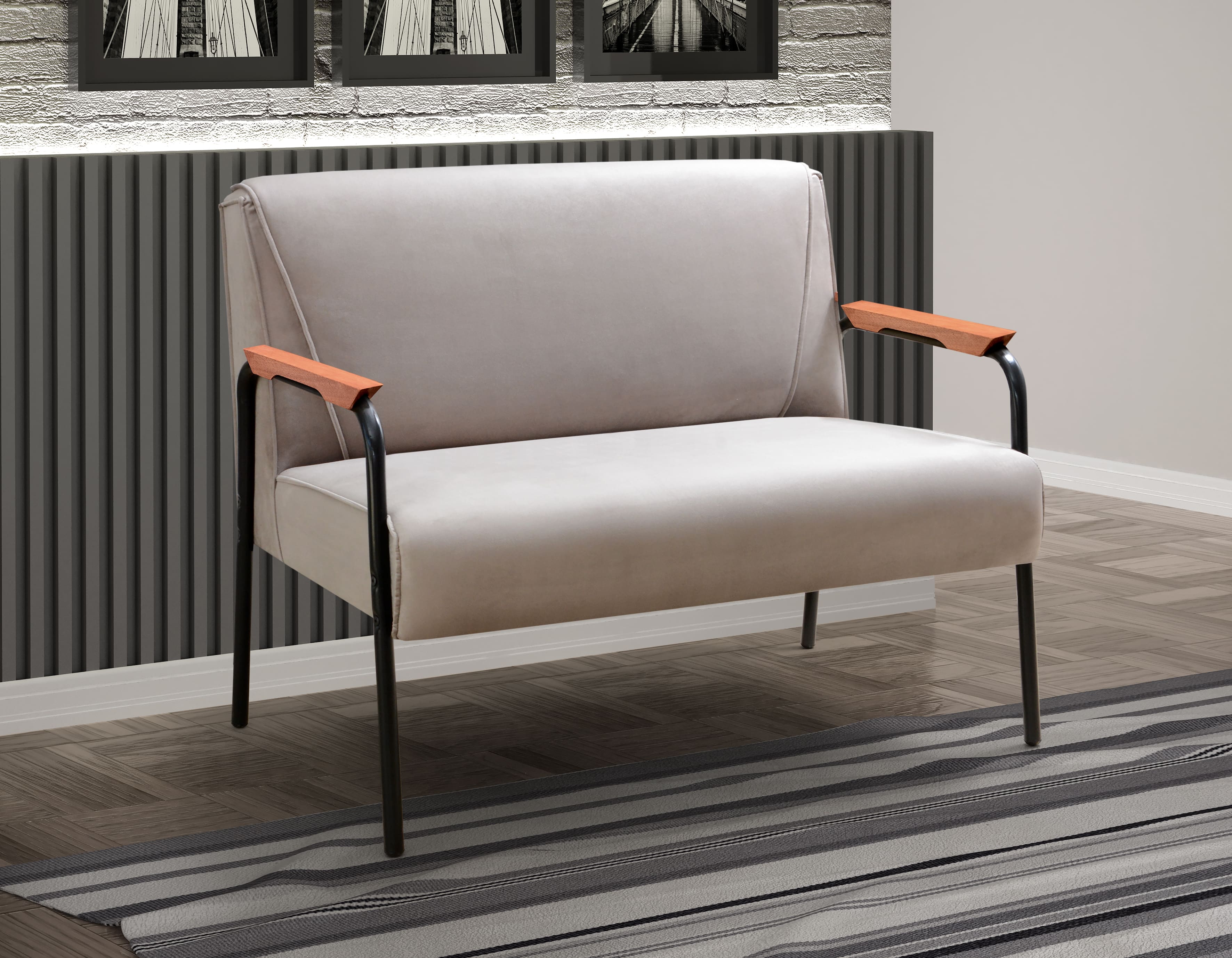 Conjunto Namoradeira 2 Lugares E 2 Poltronas Decorativas Jade - Veludo Capuccino
