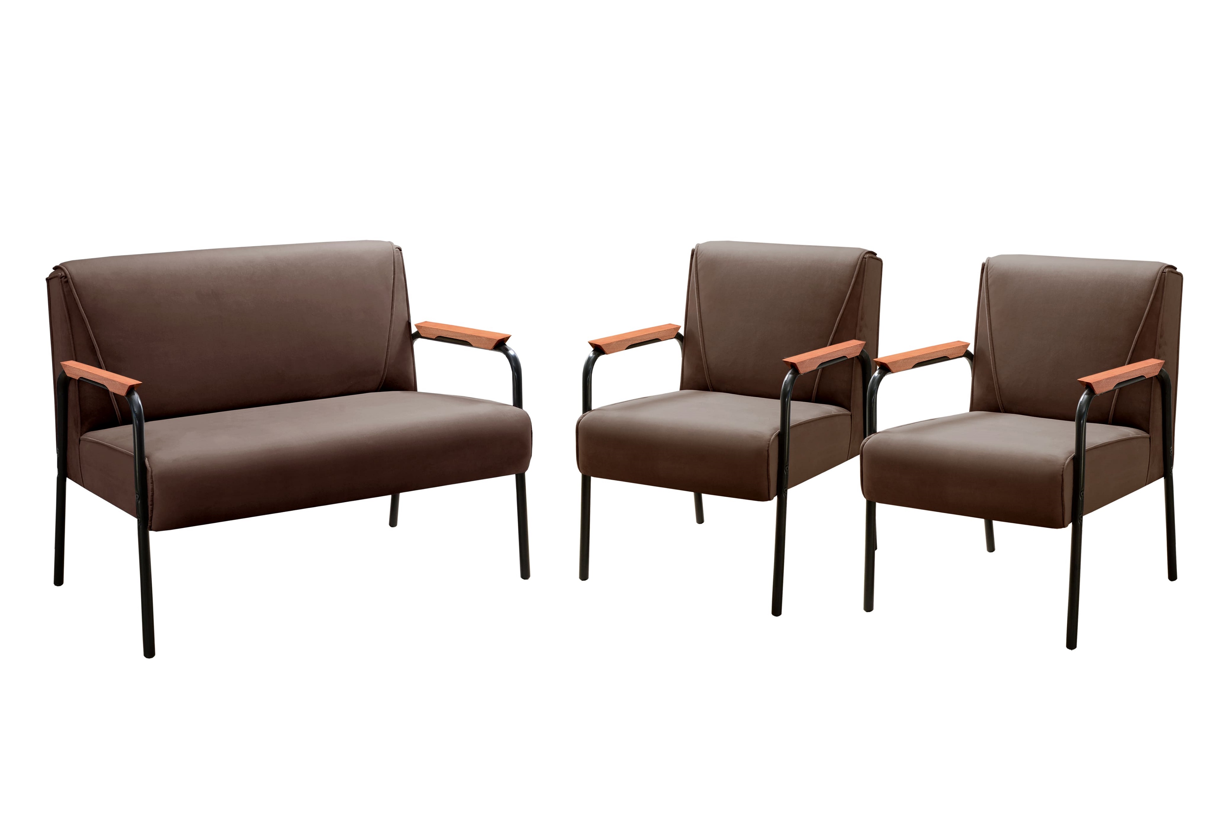 Conjunto Namoradeira 2 Lugares E 2 Poltronas Decorativas Jade - Veludo Marrom