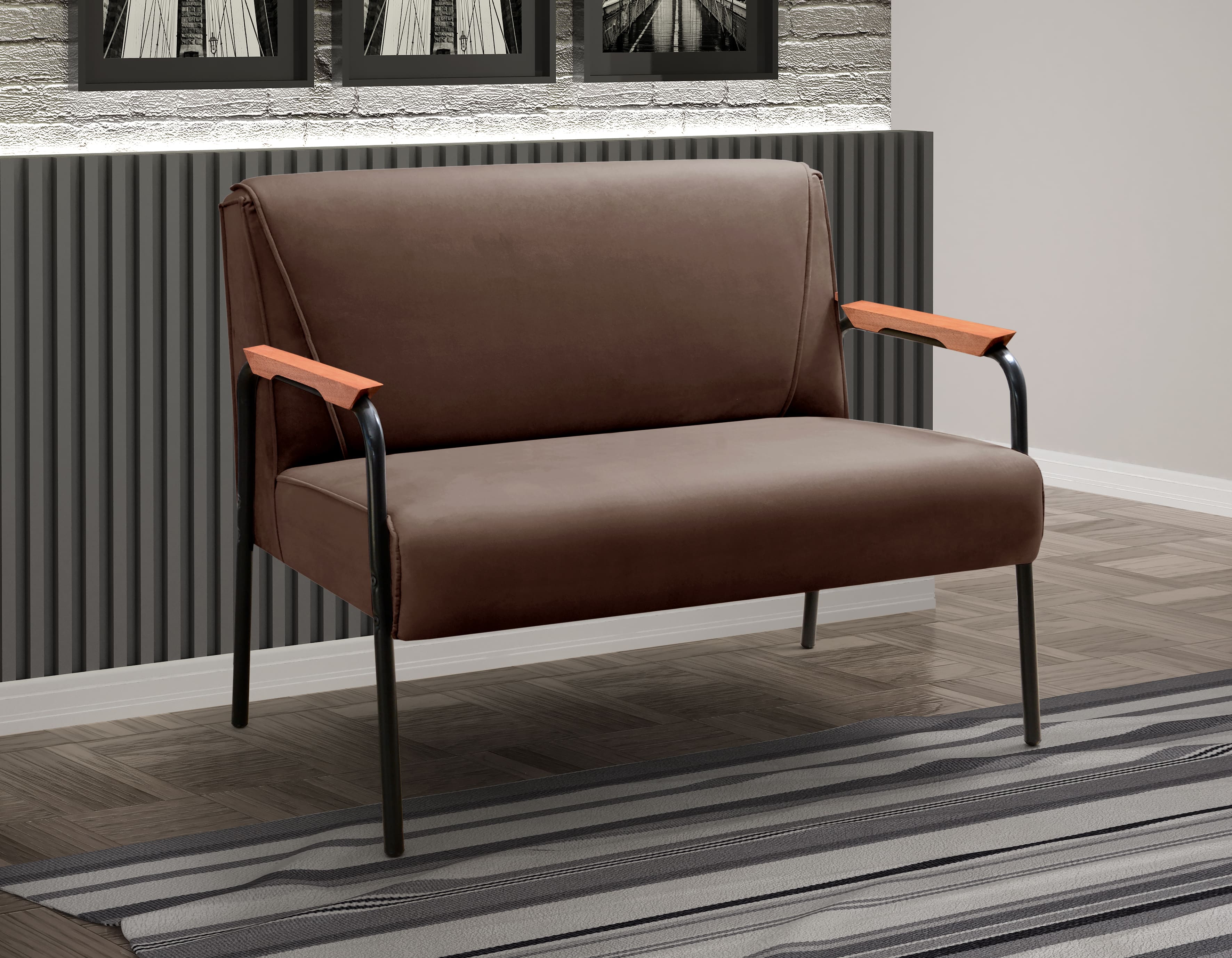 Conjunto Namoradeira 2 Lugares E 2 Poltronas Decorativas Jade - Veludo Marrom