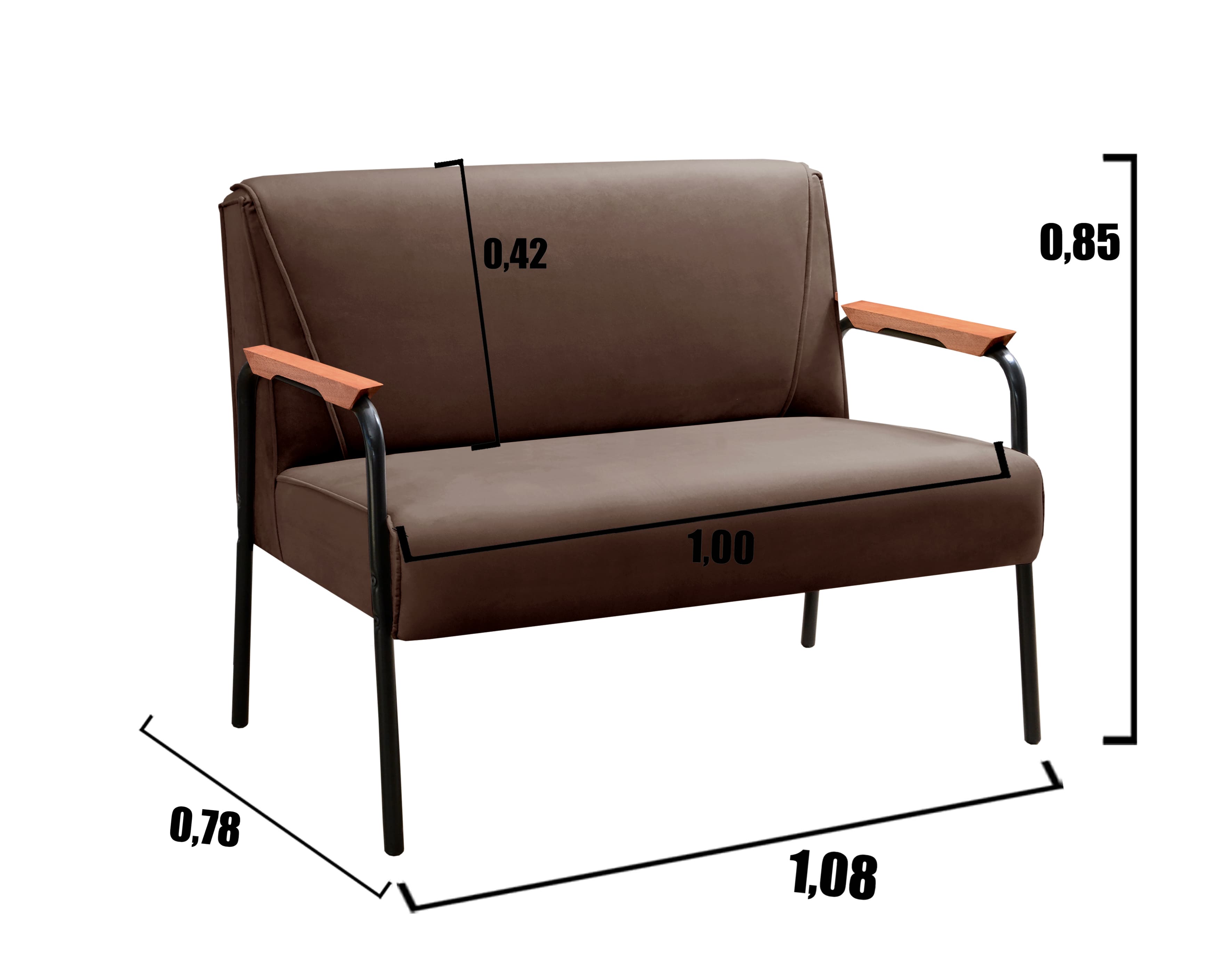 Conjunto Namoradeira 2 Lugares E 2 Poltronas Decorativas Jade - Veludo Marrom