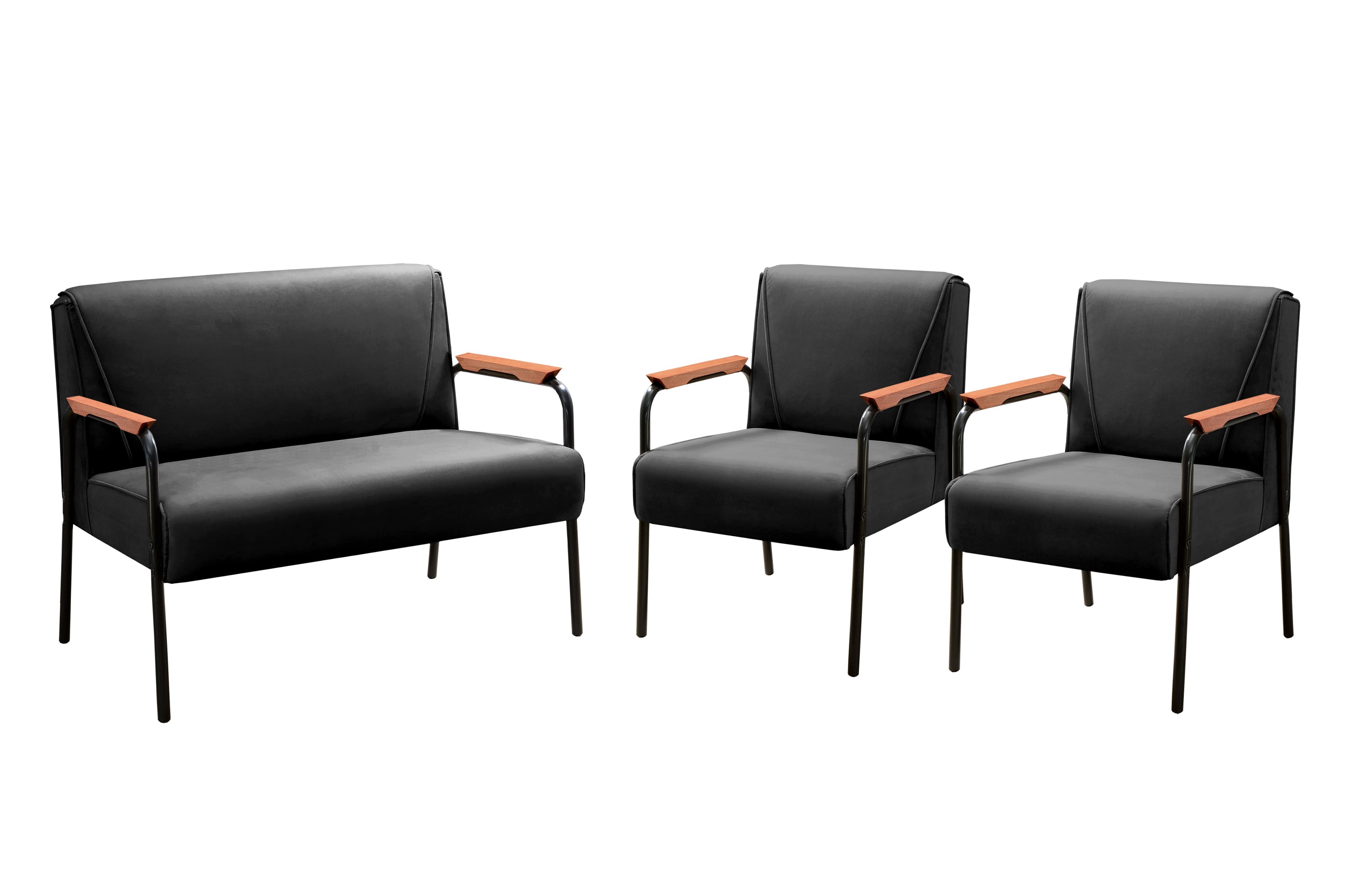 Conjunto Namoradeira 2 Lugares E 2 Poltronas Decorativas Jade - Veludo Preto