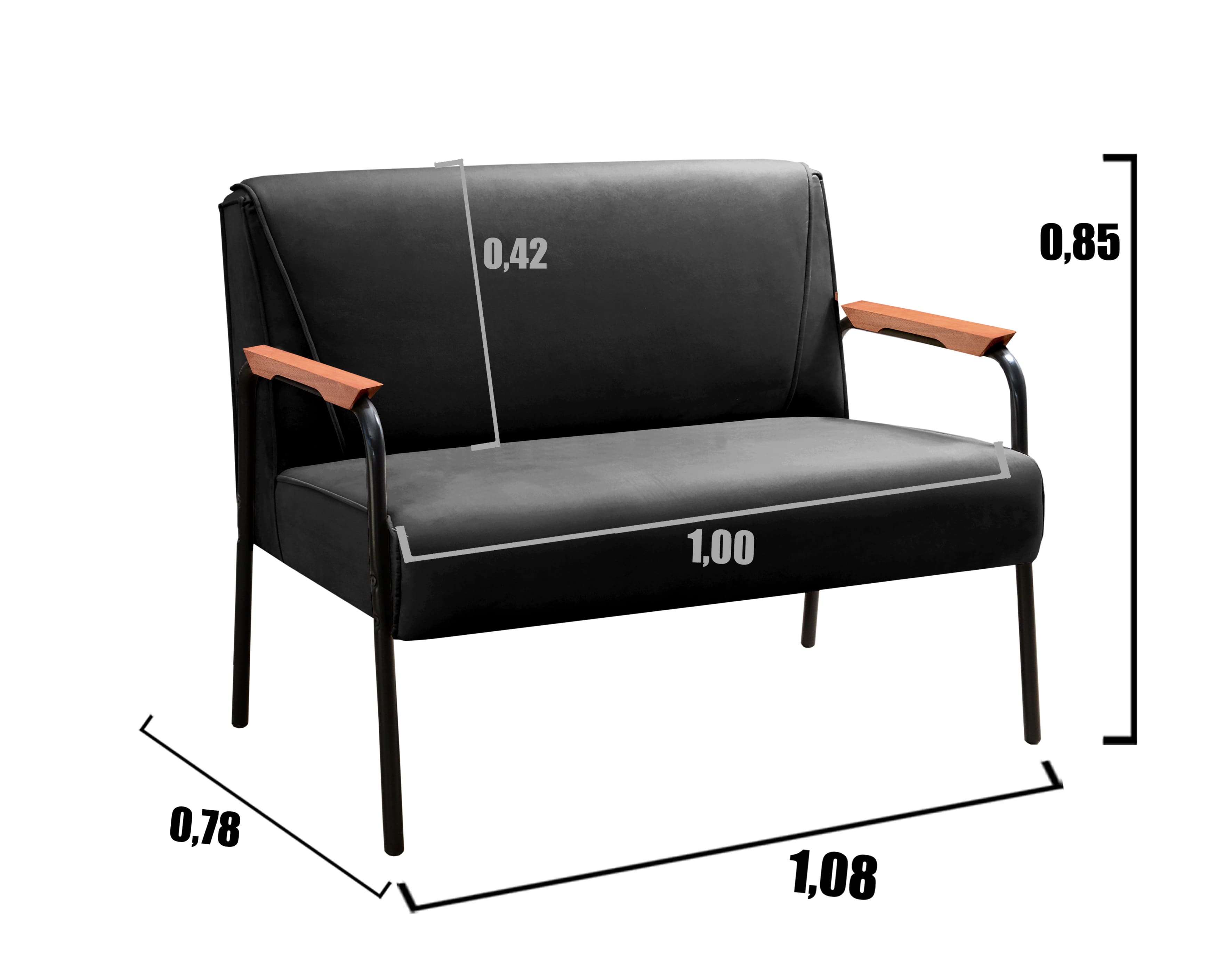 Conjunto Namoradeira 2 Lugares E 2 Poltronas Decorativas Jade - Veludo Preto