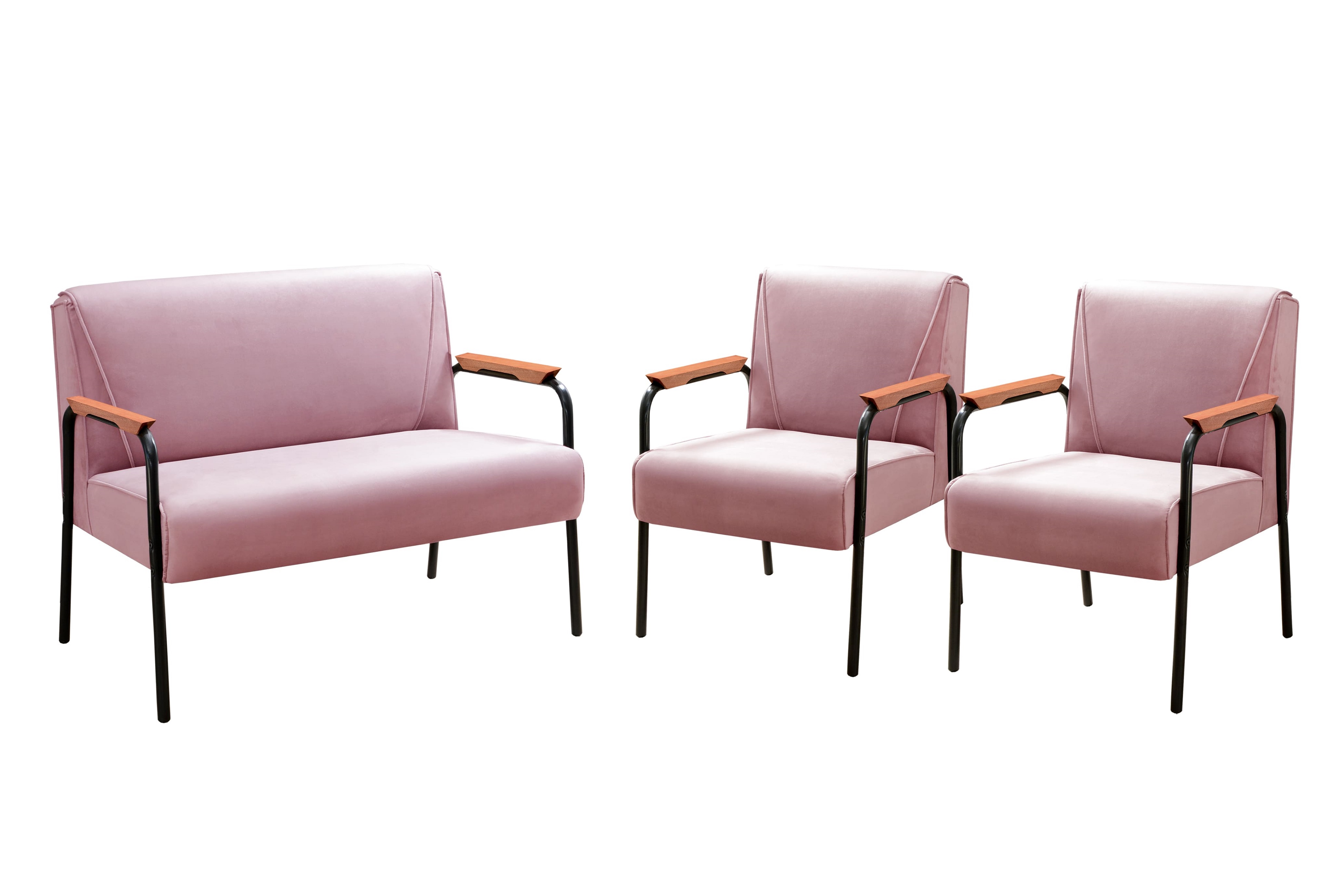 Conjunto Namoradeira 2 Lugares E 2 Poltronas Decorativas Jade - Veludo Rosê