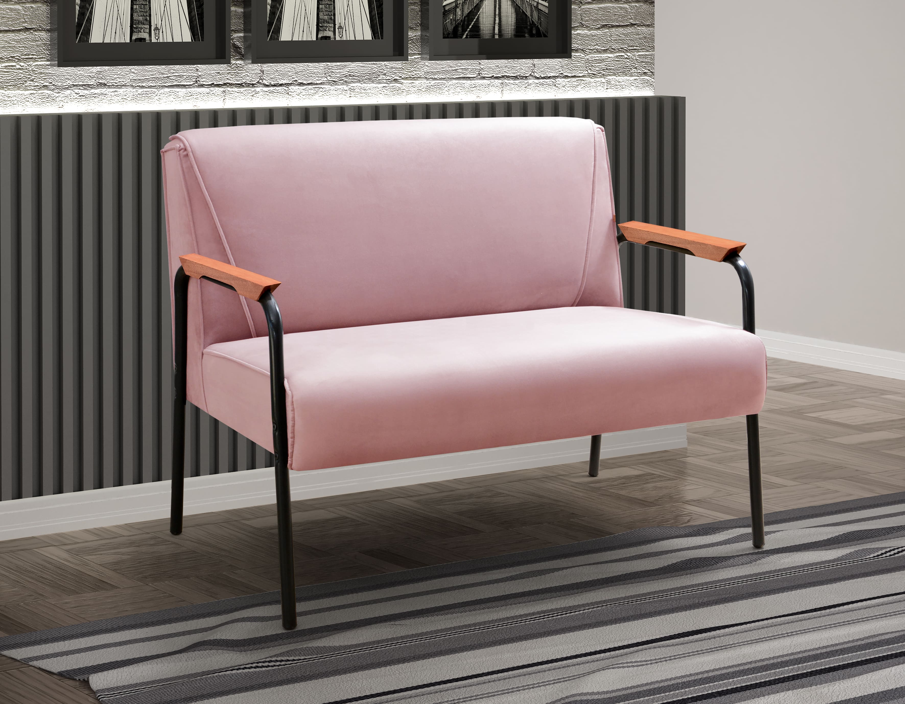 Conjunto Namoradeira 2 Lugares E 2 Poltronas Decorativas Jade - Veludo Rosê