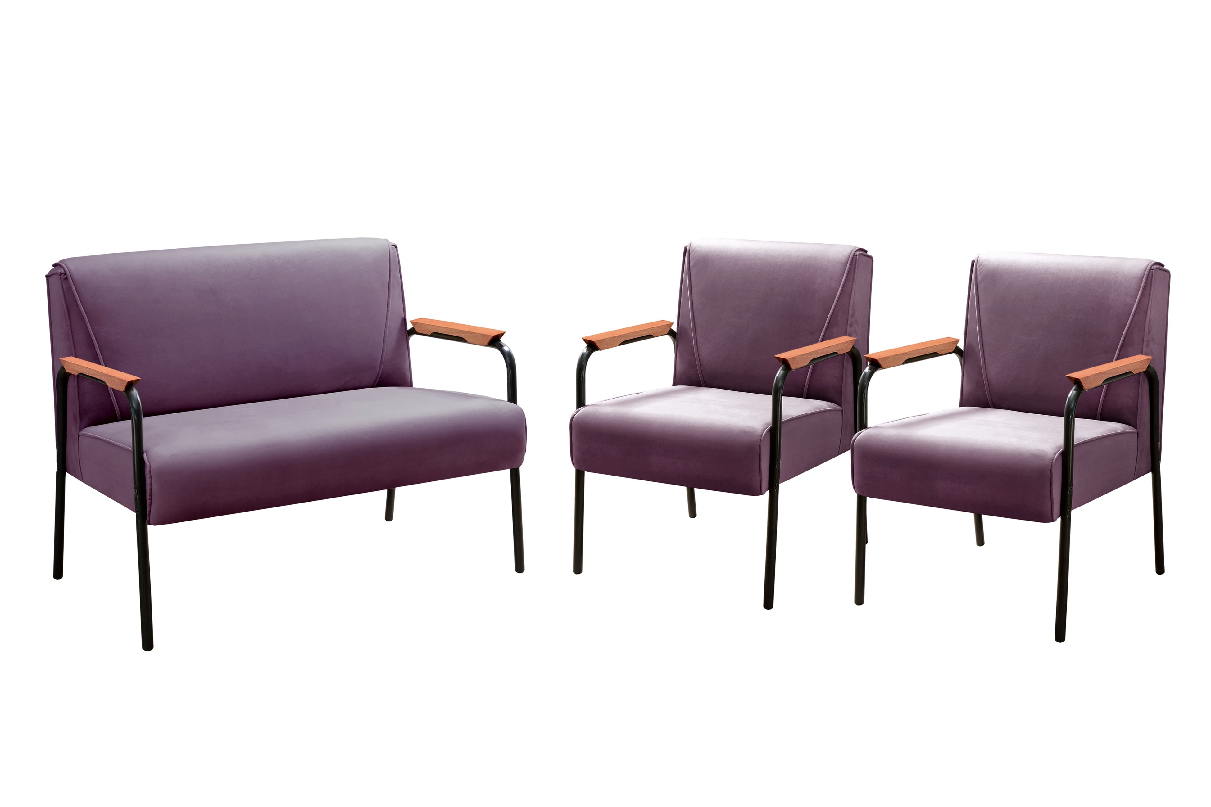 Conjunto Namoradeira 2 Lugares E 2 Poltronas Decorativas Jade - Veludo Roxo