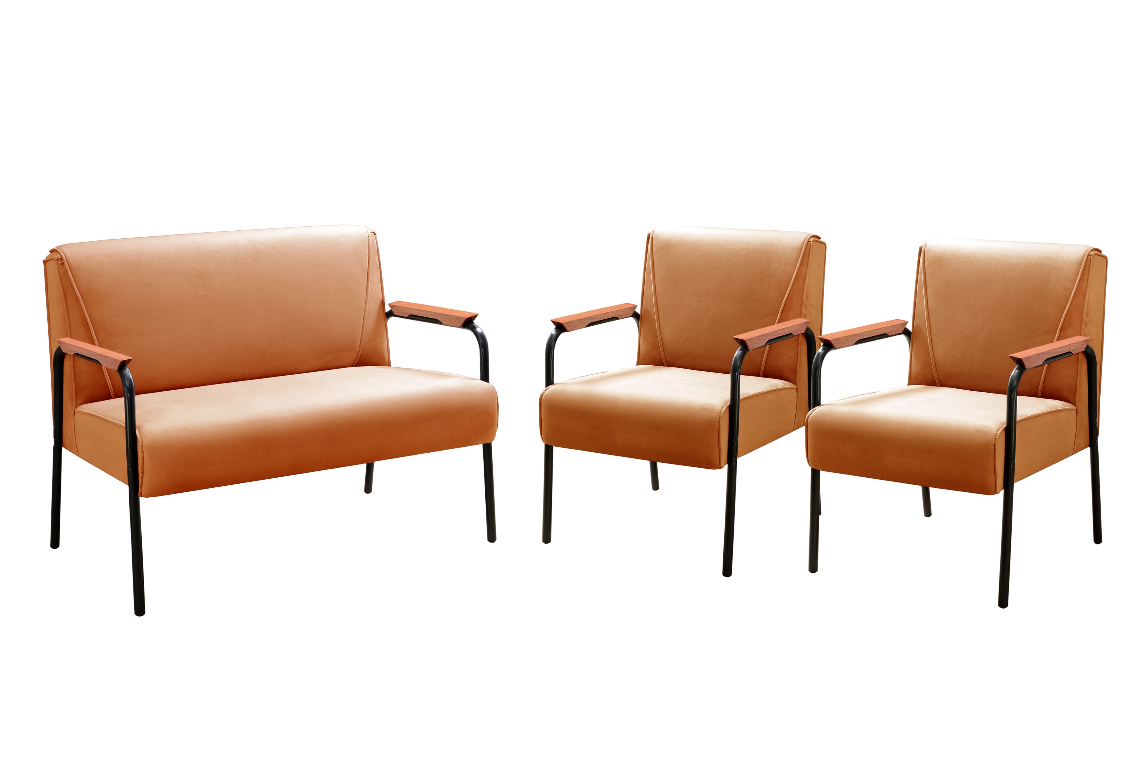 Conjunto Namoradeira 2 Lugares E 2 Poltronas Decorativas Jade - Veludo Terracota