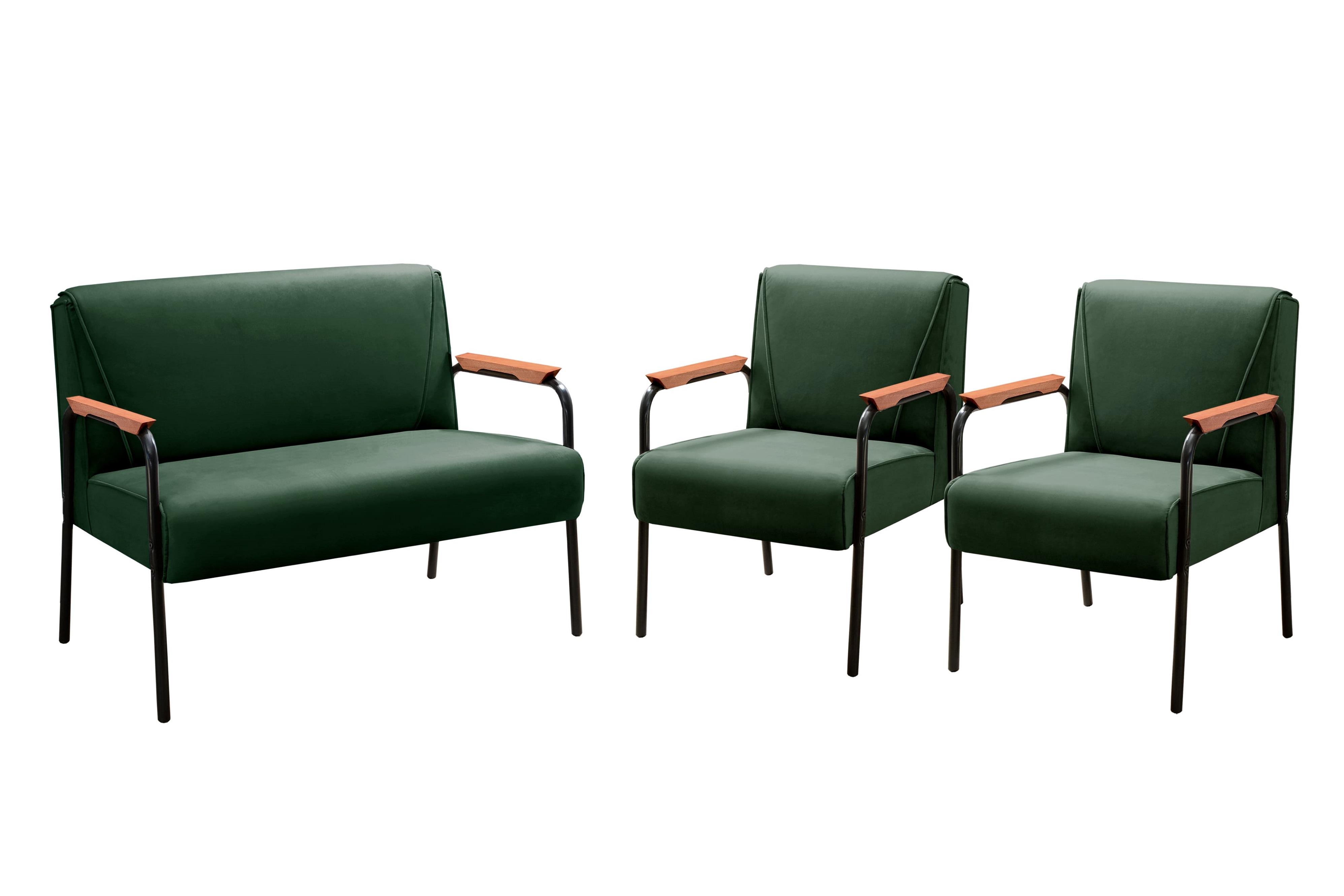 Conjunto Namoradeira 2 Lugares E 2 Poltronas Decorativas Jade - Veludo Verde