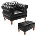 Conjunto Poltrona Duquesa E Puff Banqueta Chesterfield Capitonê Retrô - Preto
