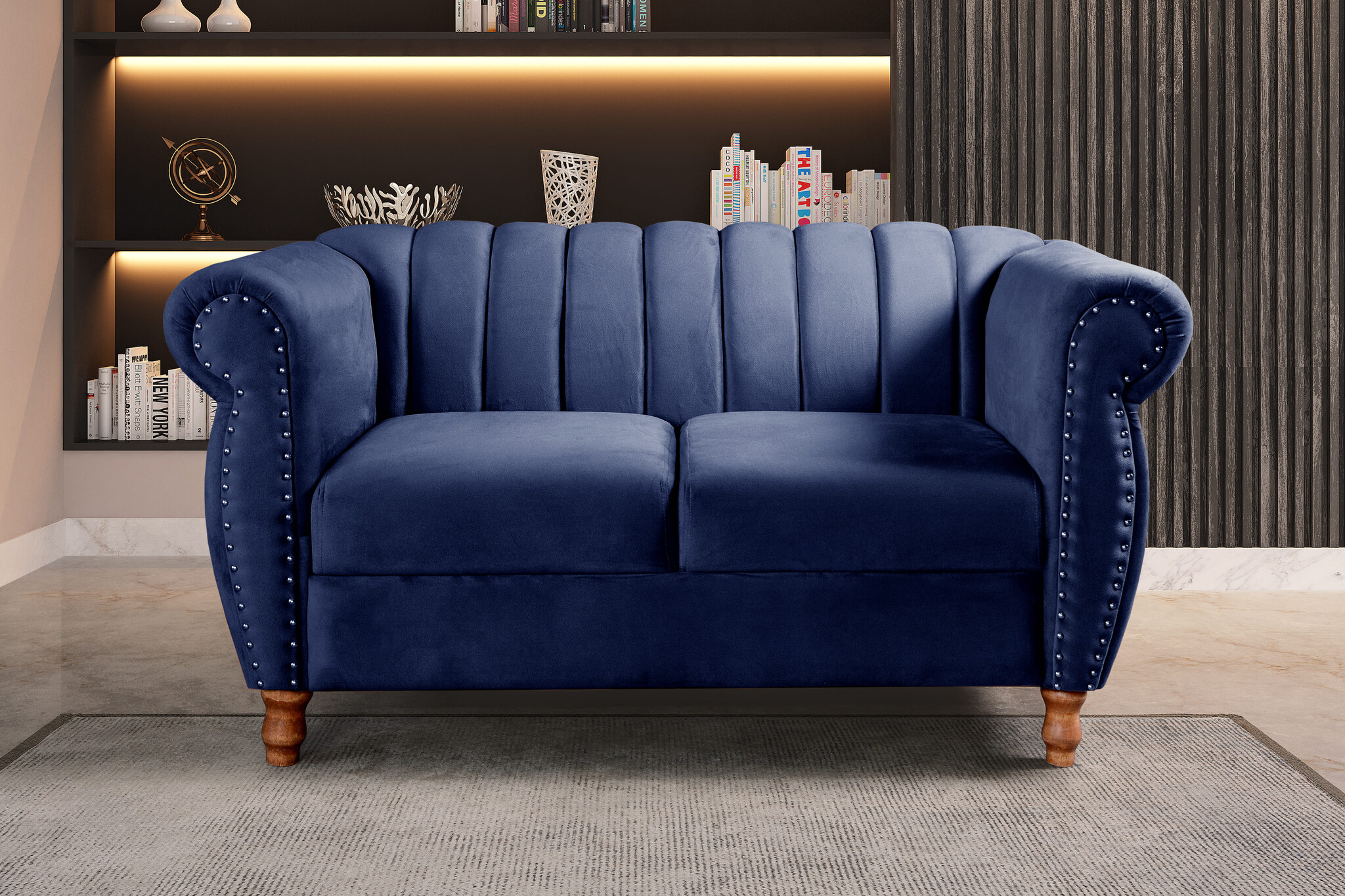 Conjunto Realeza Sofá com Poltronas Chesterfield Decoração Sala Recepção - Suede Azul Marinho