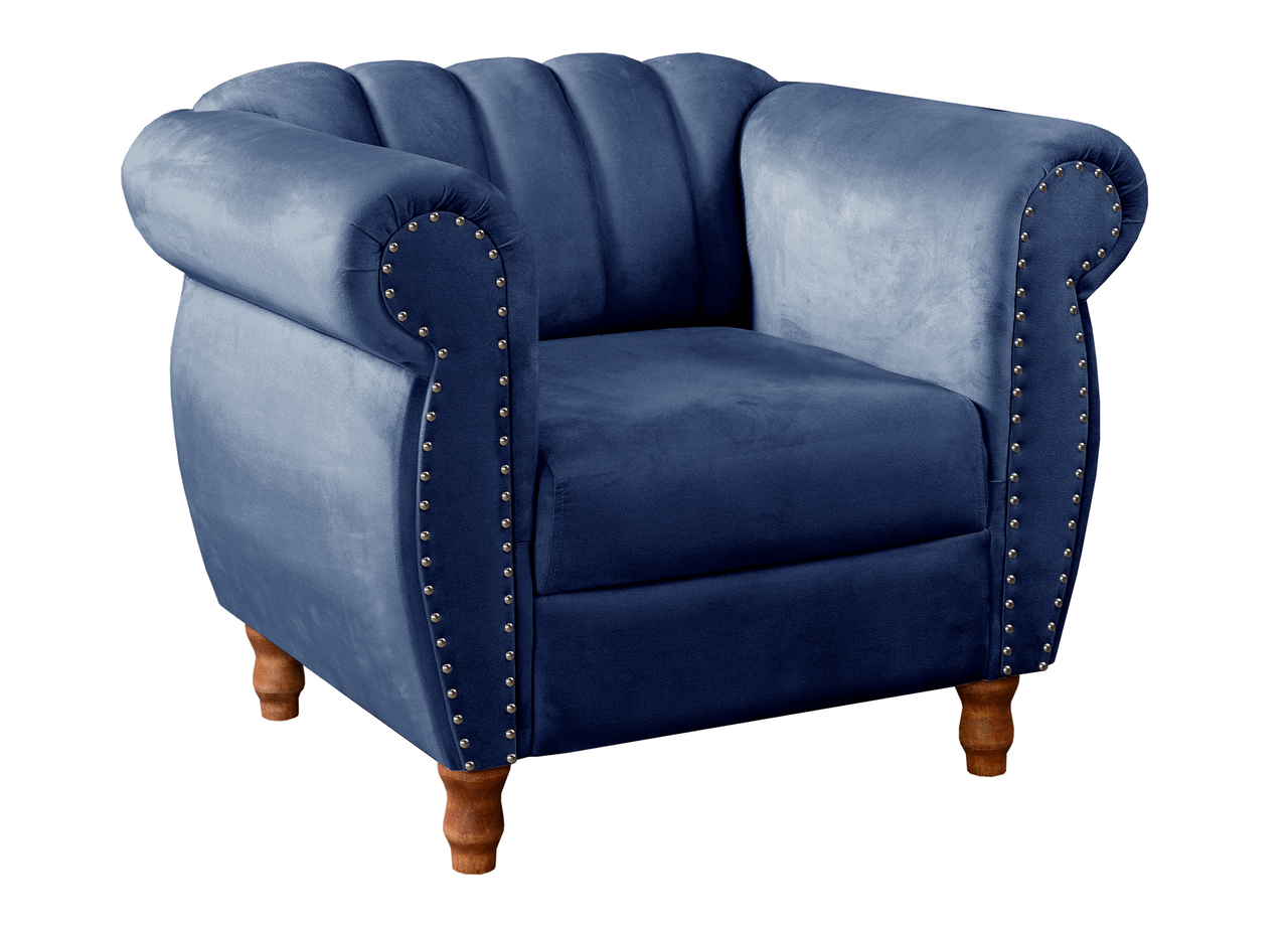 Conjunto Realeza Sofá com Poltronas Chesterfield Decoração Sala Recepção - Suede Azul Marinho