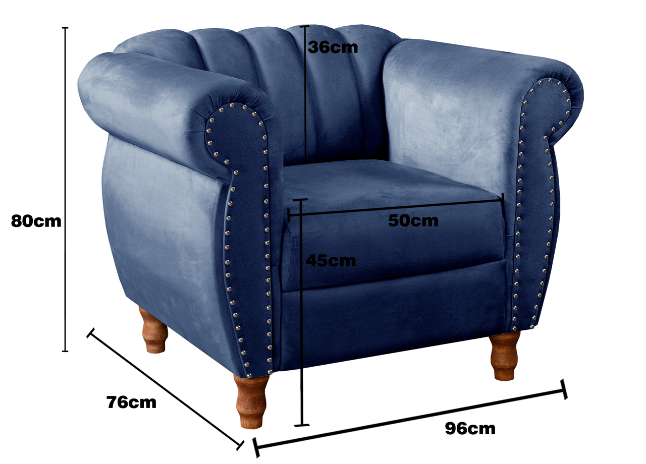 Conjunto Realeza Sofá com Poltronas Chesterfield Decoração Sala Recepção - Suede Azul Marinho