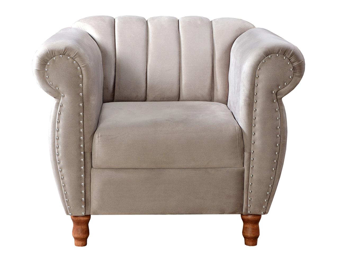 Conjunto Realeza Sofá com Poltronas Chesterfield Decoração Sala Recepção - Suede Bege Claro 