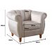 Conjunto Realeza Sofá com Poltronas Chesterfield Decoração Sala Recepção - Suede Bege Claro 