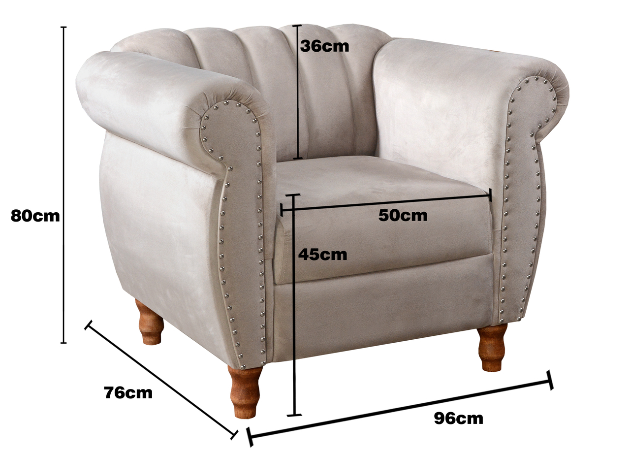 Conjunto Realeza Sofá com Poltronas Chesterfield Decoração Sala Recepção - Suede Bege Claro 