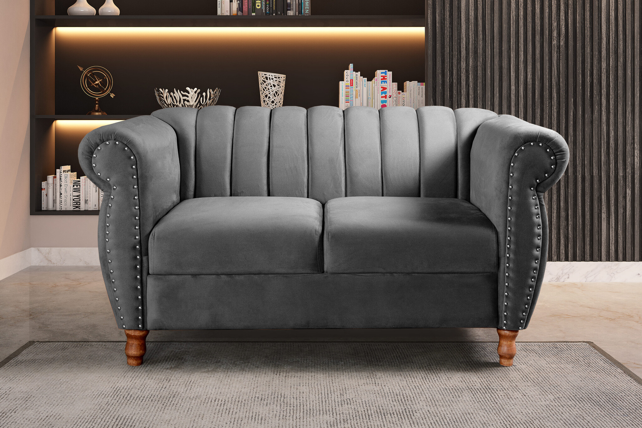 Conjunto Realeza Sofá com Poltronas Chesterfield Decoração Sala Recepção - Suede Cinza
