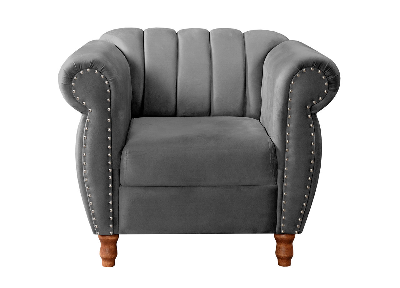 Conjunto Realeza Sofá com Poltronas Chesterfield Decoração Sala Recepção - Suede Cinza