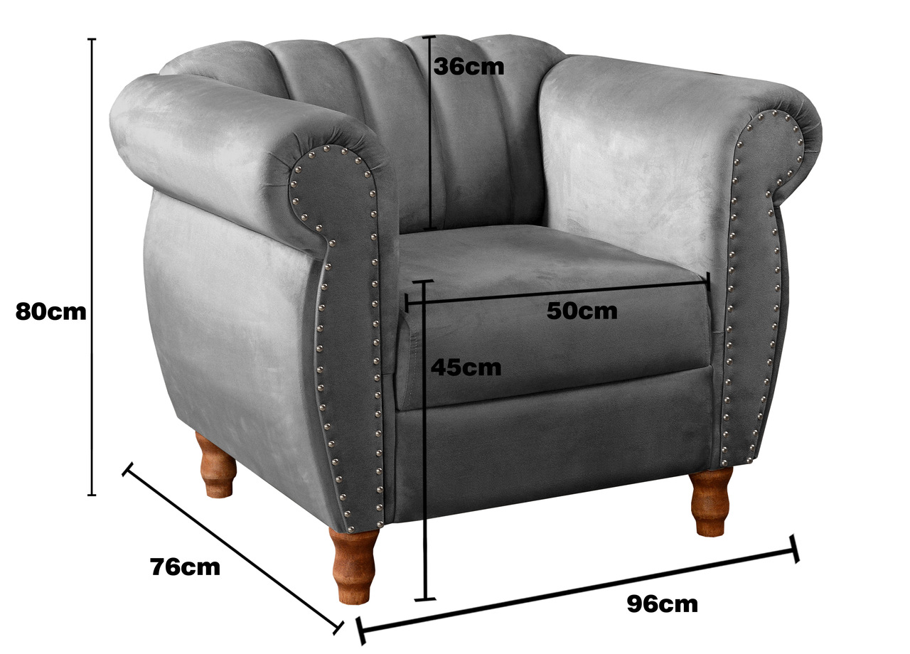 Conjunto Realeza Sofá com Poltronas Chesterfield Decoração Sala Recepção - Suede Cinza