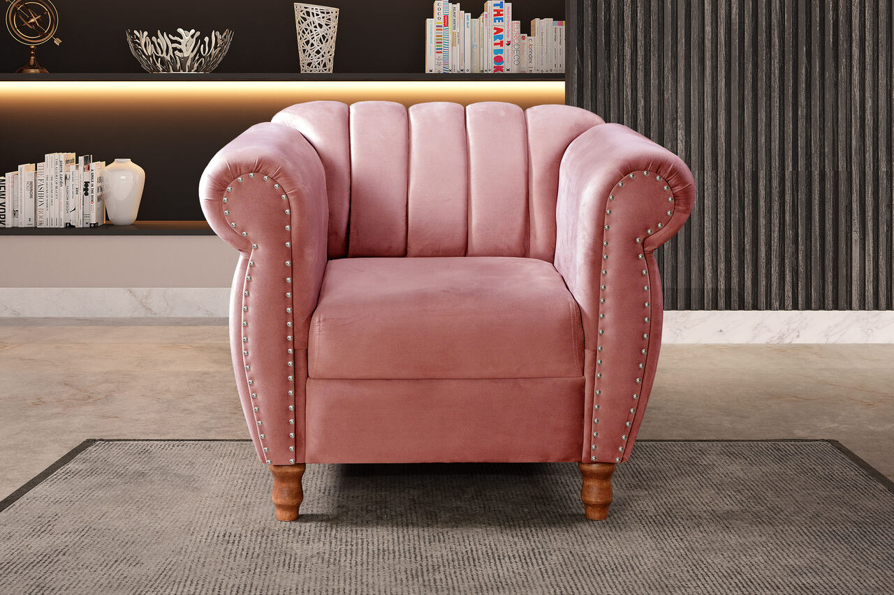 Conjunto Realeza Sofá com Poltronas Chesterfield Decoração Sala Recepção - Suede Rosa