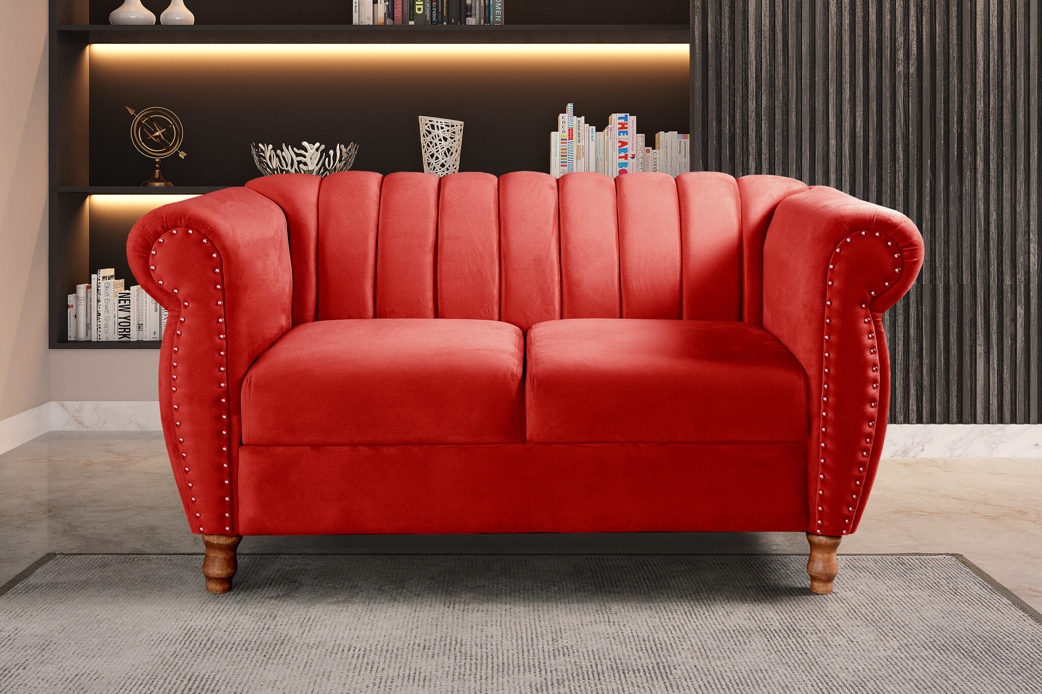 Conjunto Realeza Sofá com Poltronas Chesterfield Decoração Sala Recepção - Suede Vermelho