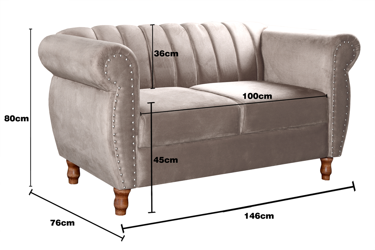 Conjunto Realeza Sofá com Poltronas Chesterfield Decoração Sala Recepção - Veludo Capuccino 