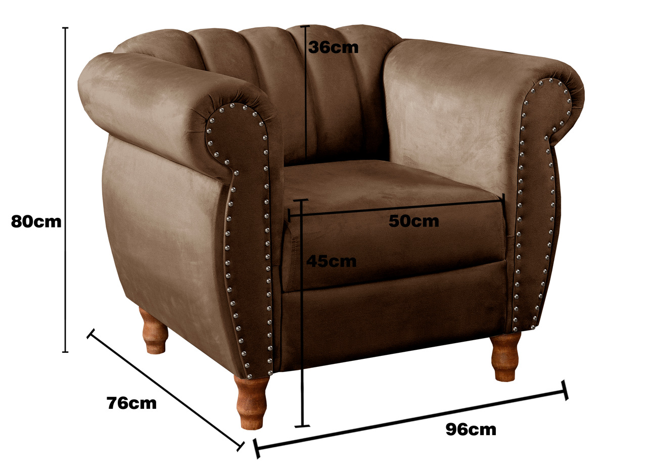 Conjunto Realeza Sofá com Poltronas Chesterfield Decoração Sala Recepção - Veludo Marrom
