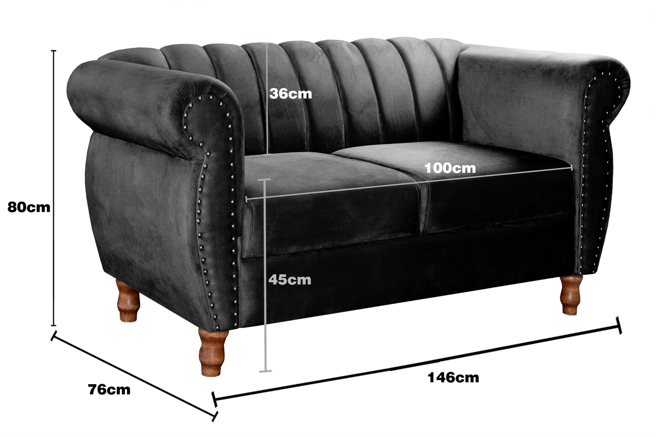Conjunto Realeza Sofá com Poltronas Chesterfield Decoração Sala Recepção - Veludo Preto