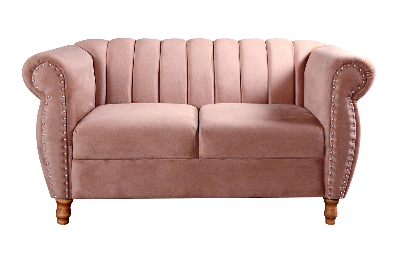 Conjunto Realeza Sofá com Poltronas Chesterfield Decoração Sala Recepção - Veludo Rosê 