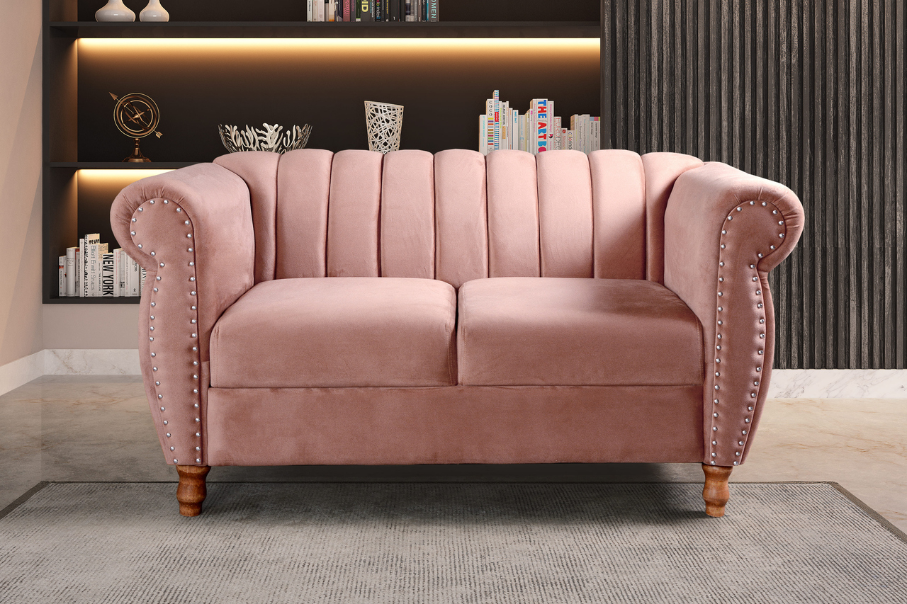 Conjunto Realeza Sofá com Poltronas Chesterfield Decoração Sala Recepção - Veludo Rosê 