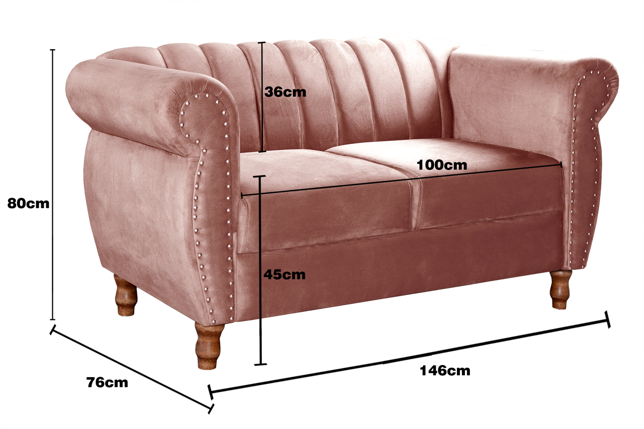 Conjunto Realeza Sofá com Poltronas Chesterfield Decoração Sala Recepção - Veludo Rosê 