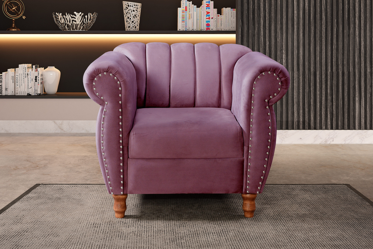 Conjunto Realeza Sofá com Poltronas Chesterfield Decoração Sala Recepção - Veludo Roxo