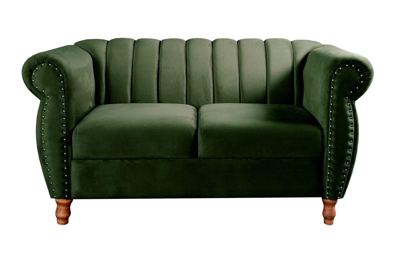 Conjunto Realeza Sofá com Poltronas Chesterfield Decoração Sala Recepção - Veludo Verde 
