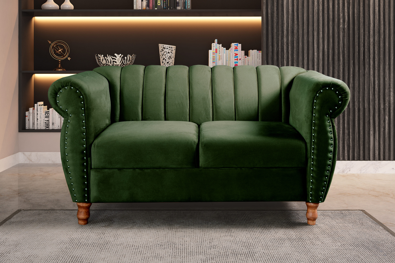 Conjunto Realeza Sofá com Poltronas Chesterfield Decoração Sala Recepção - Veludo Verde 
