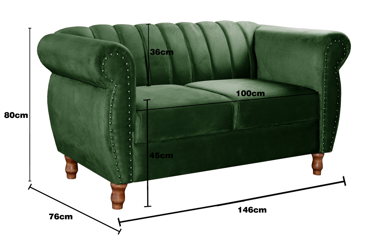 Conjunto Realeza Sofá com Poltronas Chesterfield Decoração Sala Recepção - Veludo Verde 