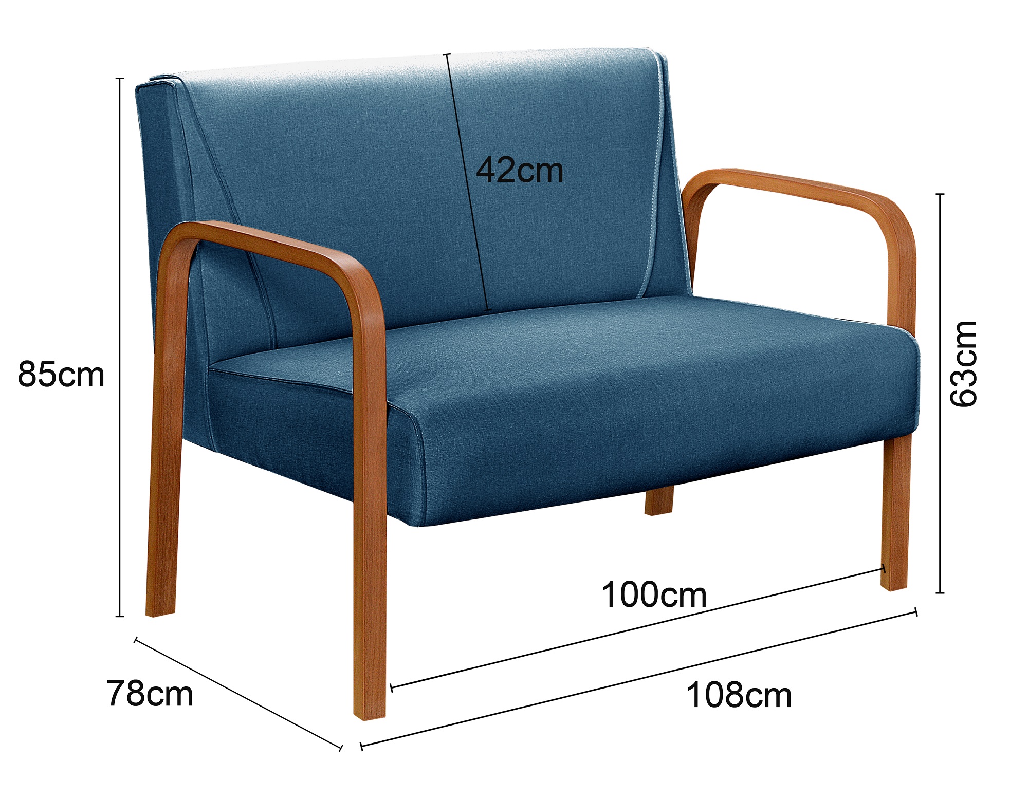 Conjunto Sofá 2 Lugares E 2 Poltronas Decorativas Anita - Linho Azul