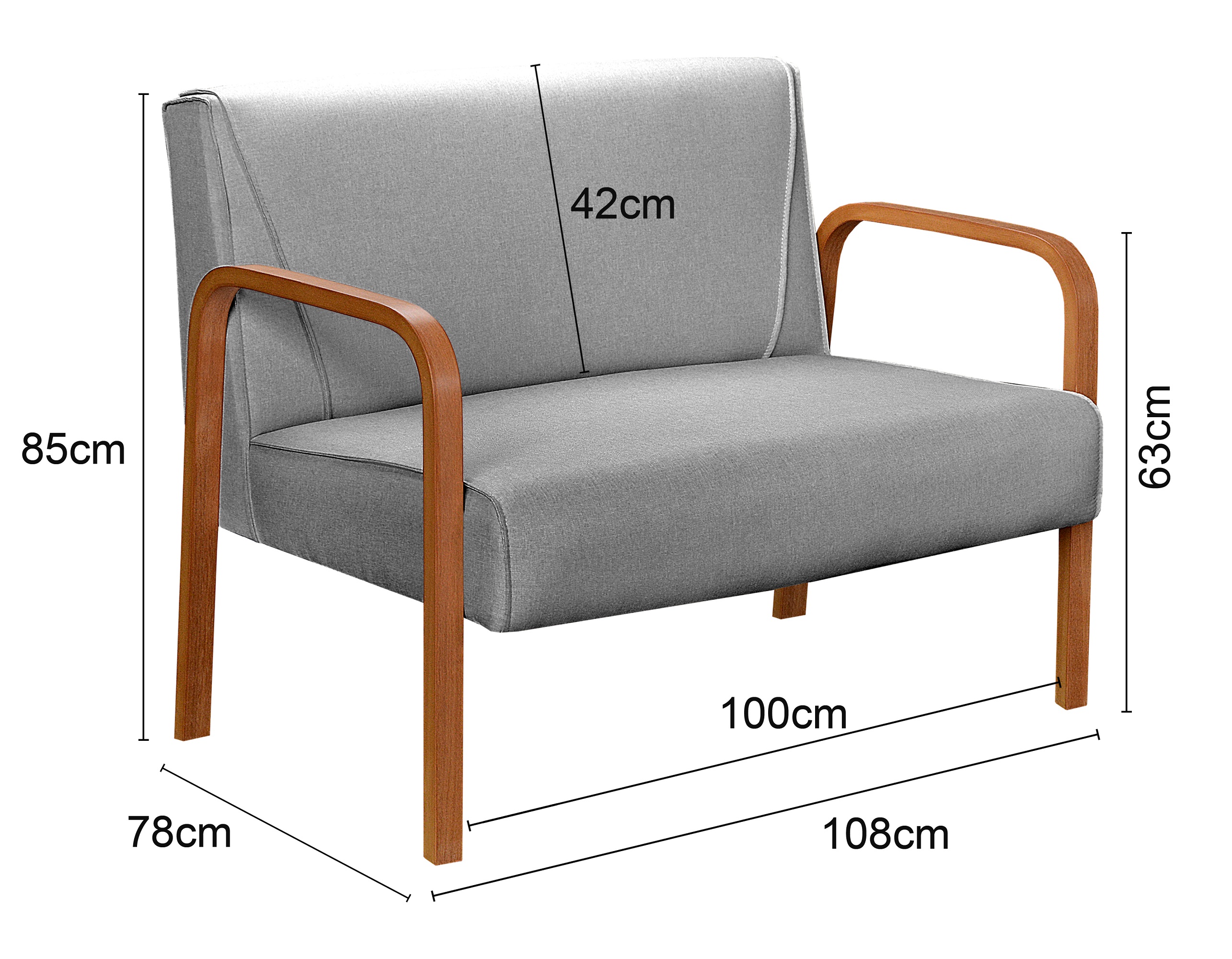 Conjunto Sofá 2 Lugares E 2 Poltronas Decorativas Anita - Linho Cinza