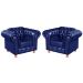 Conjunto Sofá 3 Lugares Chesterfield Capitonê E 2 Poltronas Luís Xv - Couríssimo Azul