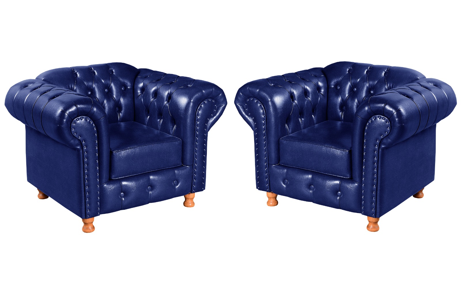 Conjunto Sofá 3 Lugares Chesterfield Capitonê E 2 Poltronas Luís Xv - Couríssimo Azul