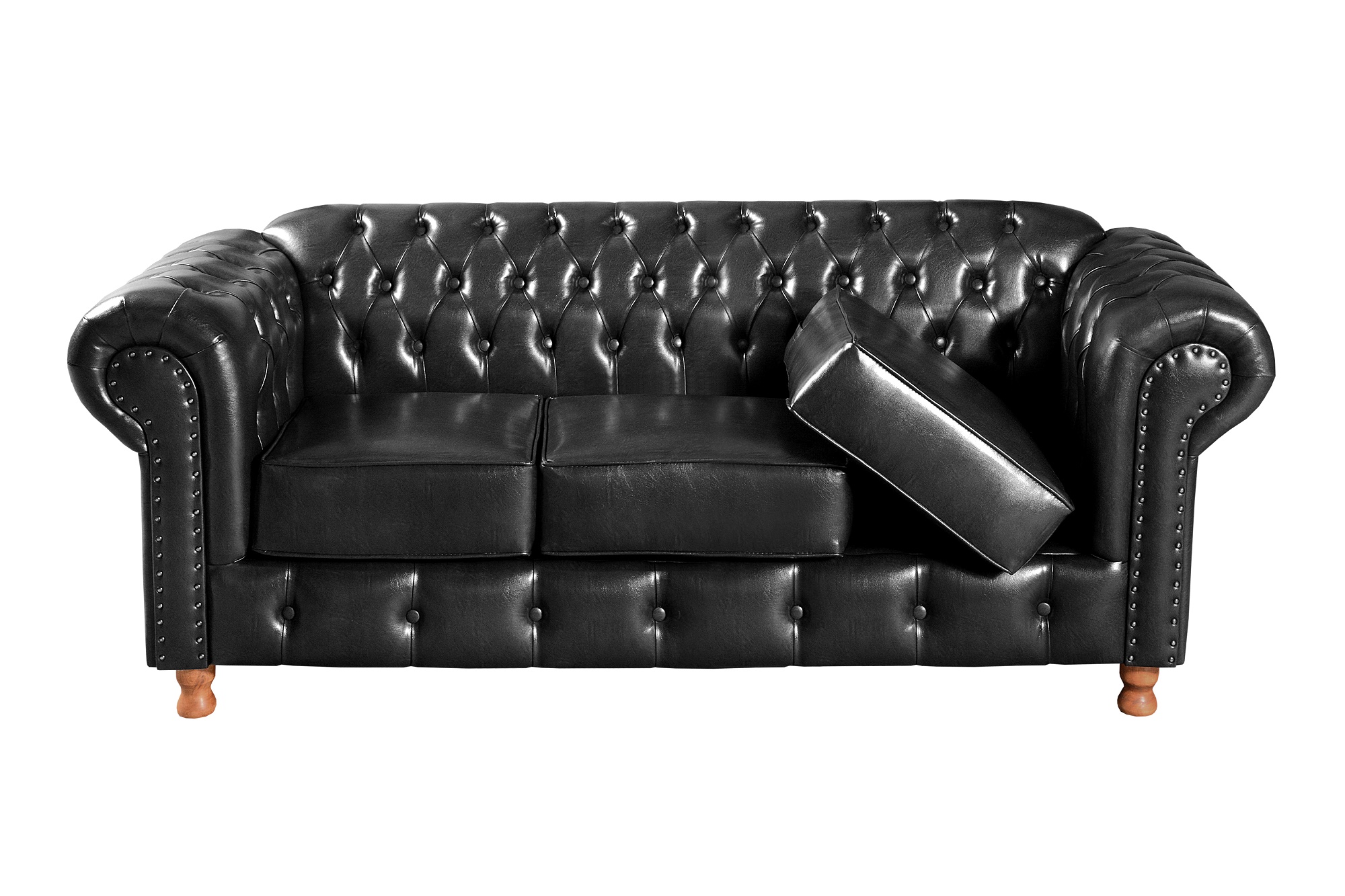 Conjunto Sofá 3 Lugares Chesterfield Capitonê E 2 Poltronas Luís Xv - Couríssimo Preto