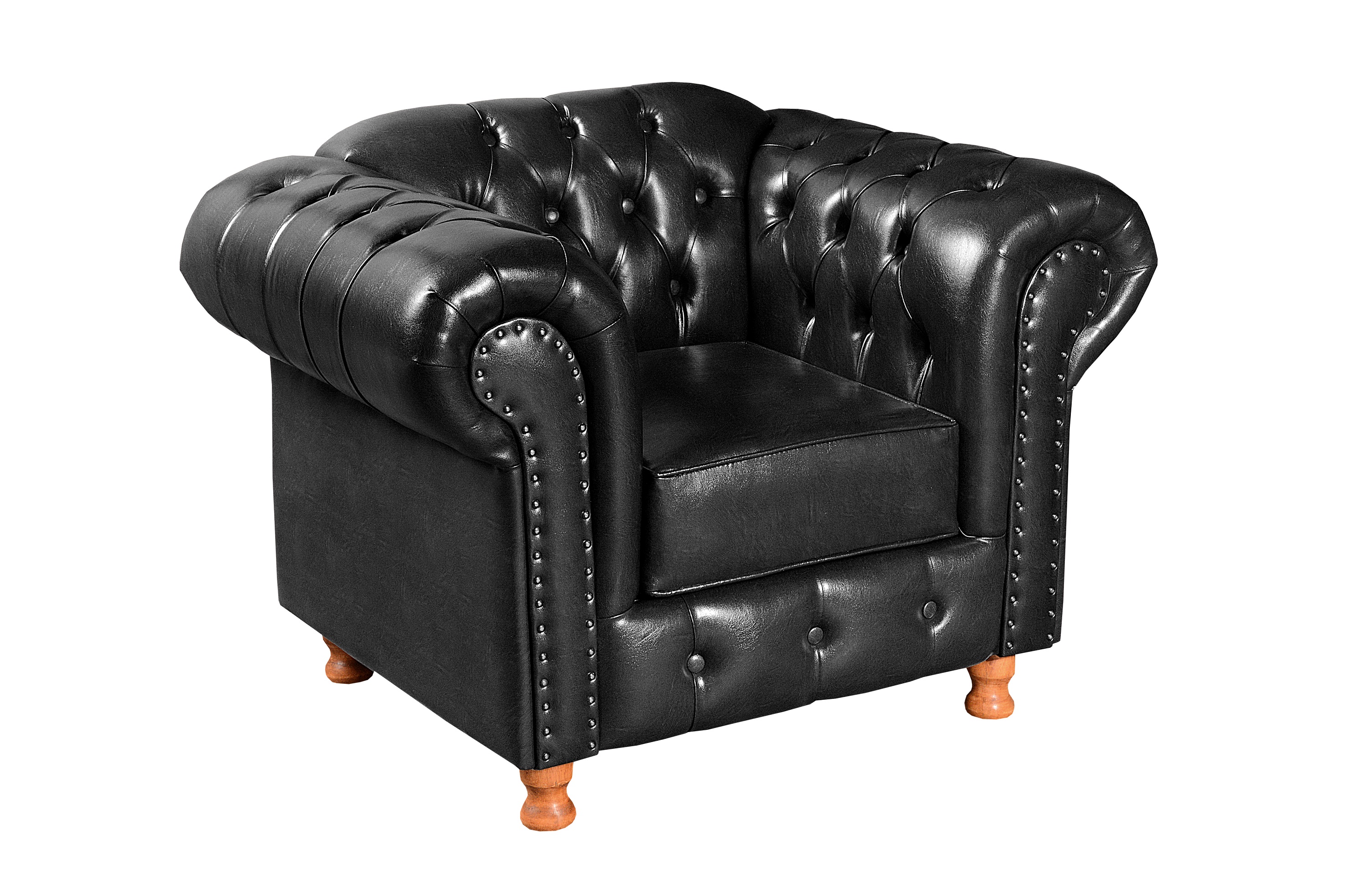 Conjunto Sofá 3 Lugares Chesterfield Capitonê E 2 Poltronas Luís Xv - Couríssimo Preto
