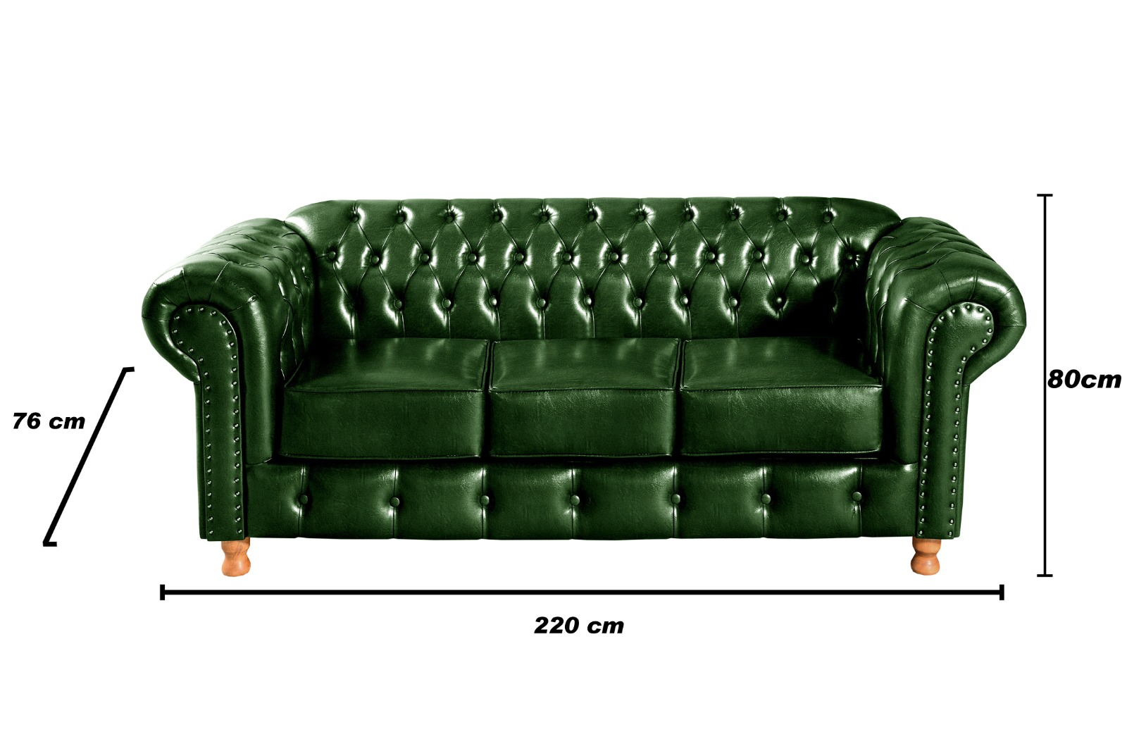 Conjunto Sofá 3 Lugares Chesterfield Capitonê E 2 Poltronas Luís Xv - Couríssimo Verde