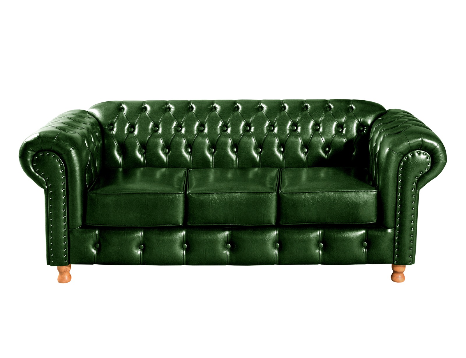 Conjunto Sofá 3 Lugares Chesterfield Capitonê E 2 Poltronas Luís Xv - Couríssimo Verde