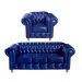 Conjunto Sofá 3 Lugares Chesterfield Capitonê E Poltrona Luís Xv - Couríssimo Azul