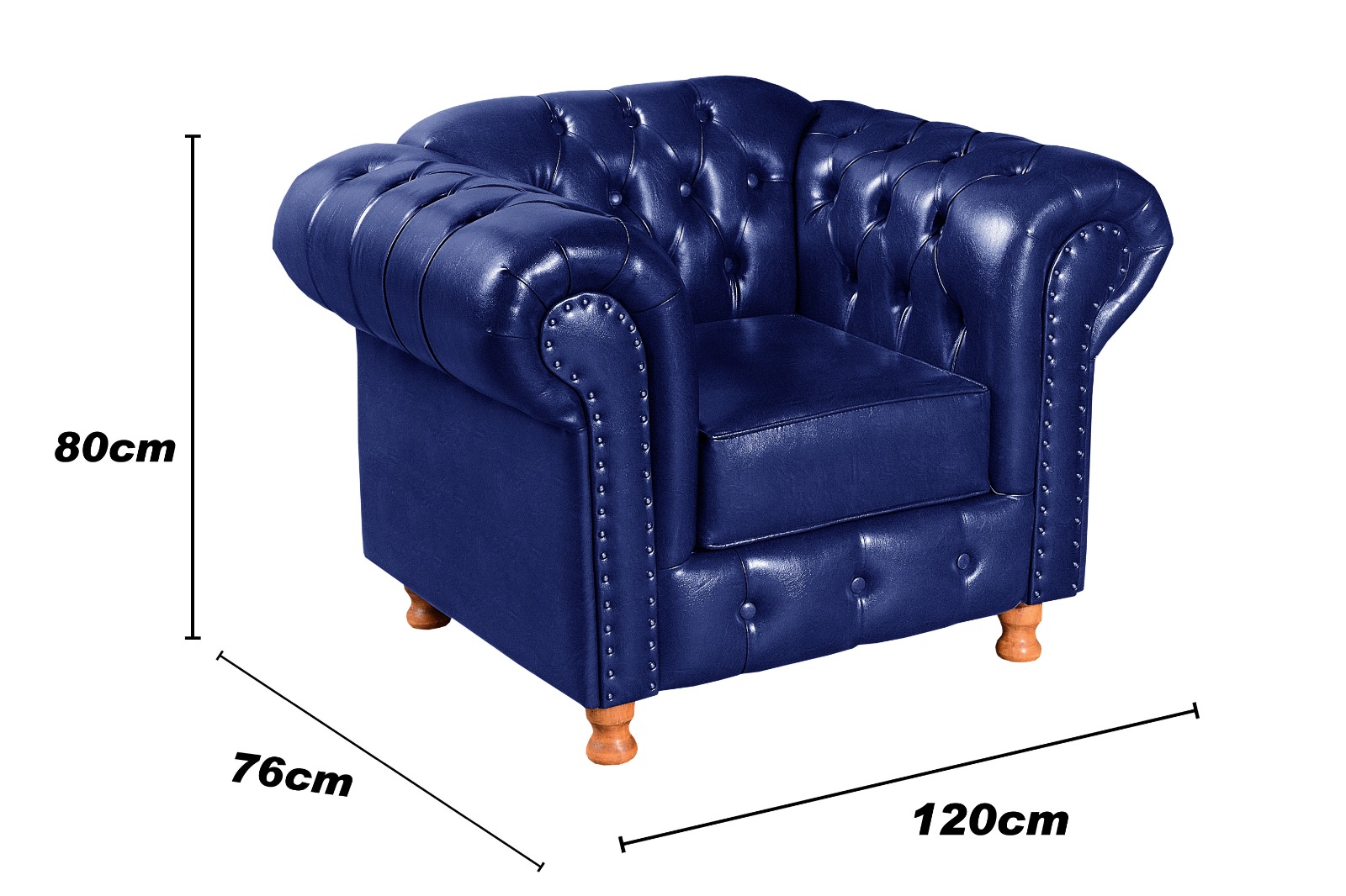 Conjunto Sofá 3 Lugares Chesterfield Capitonê E Poltrona Luís Xv - Couríssimo Azul