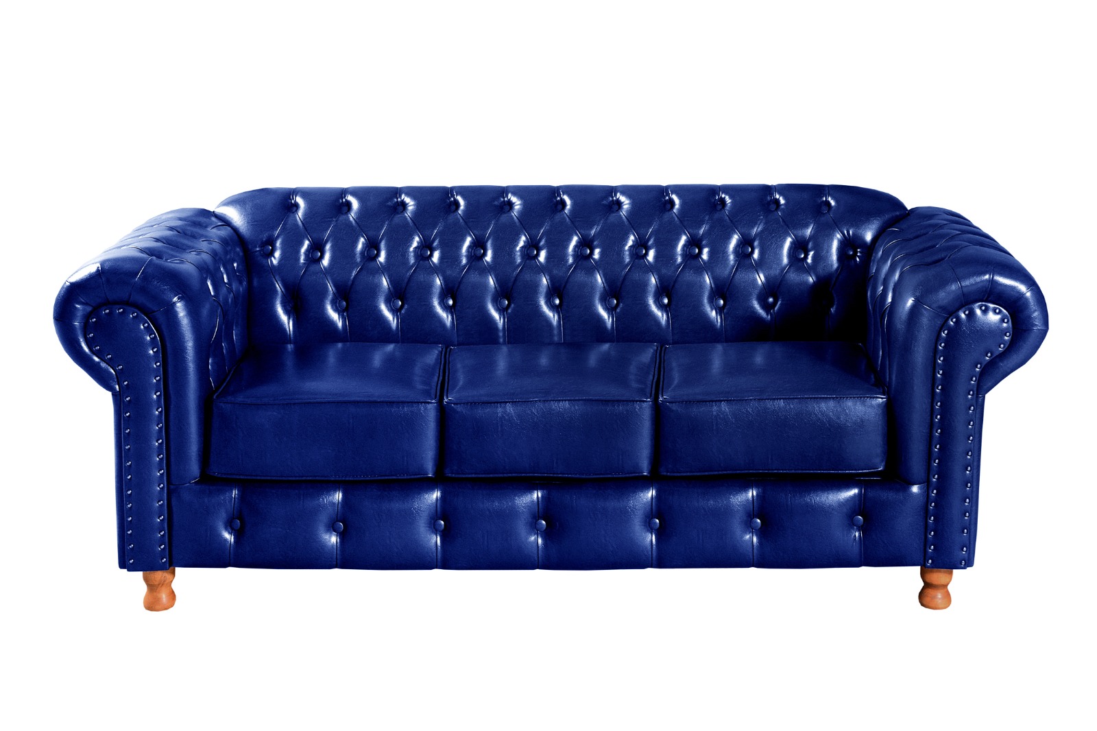 Conjunto Sofá 3 Lugares Chesterfield Capitonê E Poltrona Luís Xv - Couríssimo Azul