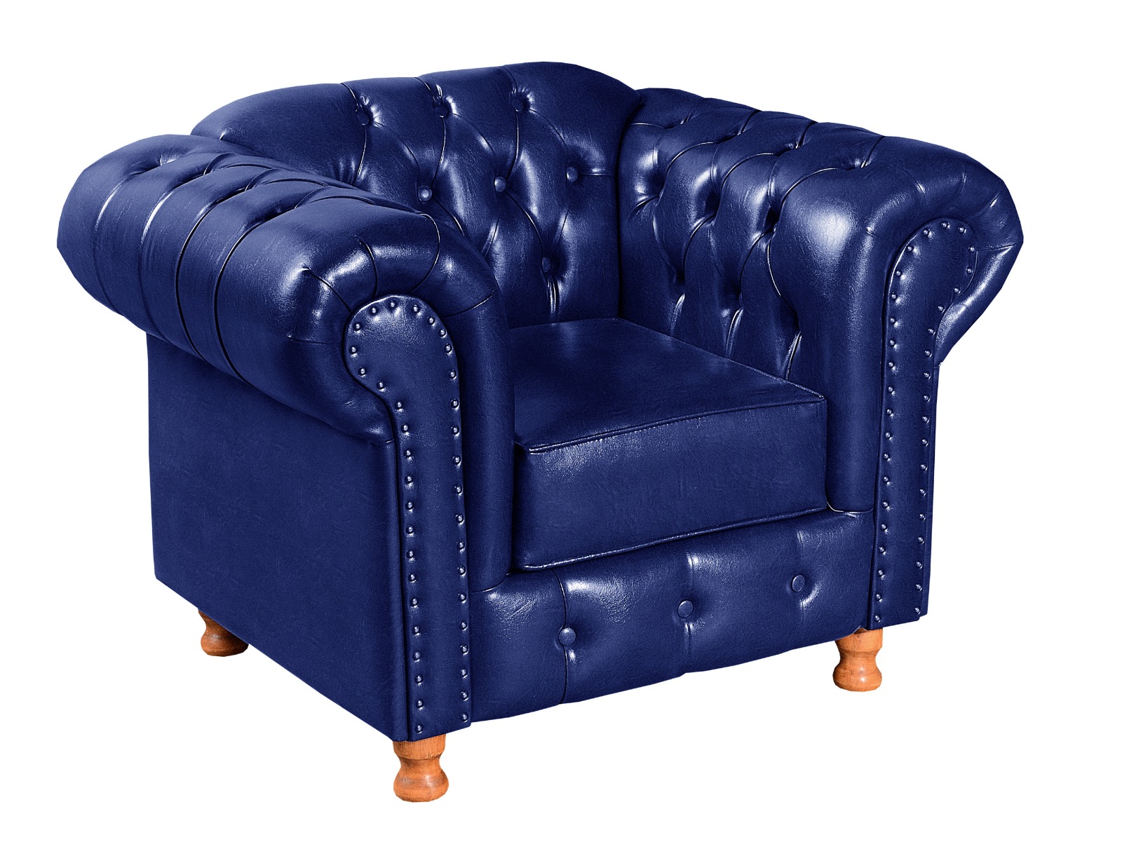 Conjunto Sofá 3 Lugares Chesterfield Capitonê E Poltrona Luís Xv - Couríssimo Azul