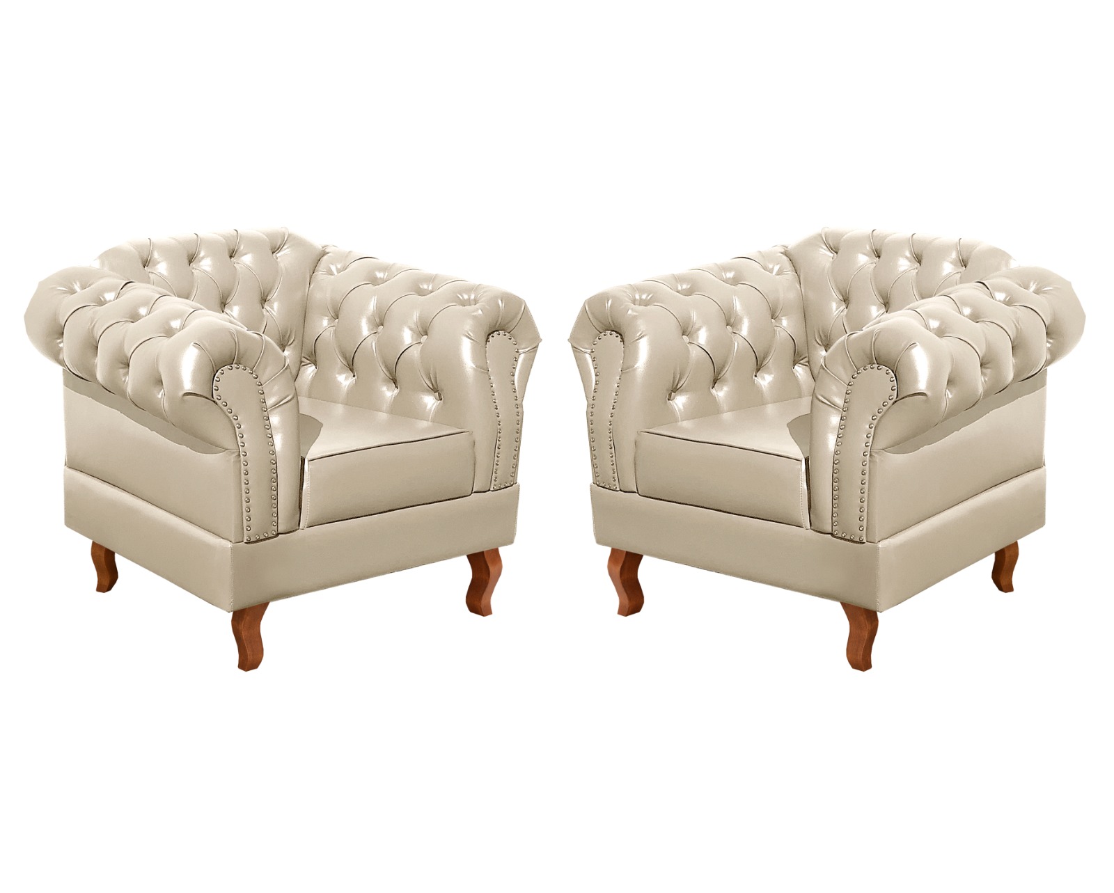 Conjunto Sofá Chesterfield 3 Lugares E 2 Poltronas Dom Pedro - Couríssimo Bege