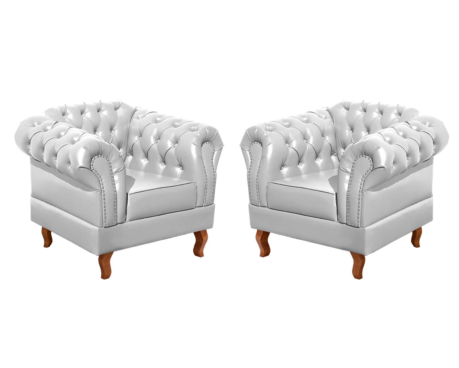 Conjunto Sofá Chesterfield 3 Lugares E 2 Poltronas Dom Pedro - Couríssimo Branco