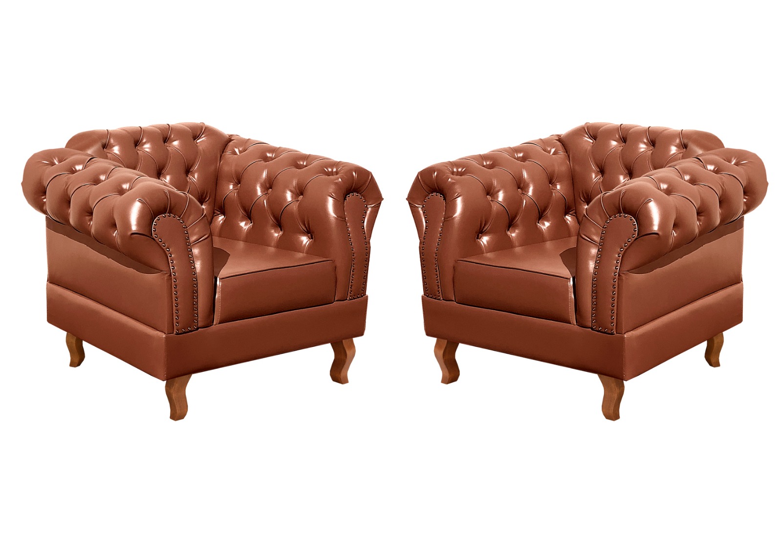 Conjunto Sofá Chesterfield 3 Lugares E 2 Poltronas Dom Pedro - Couríssimo Caramelo