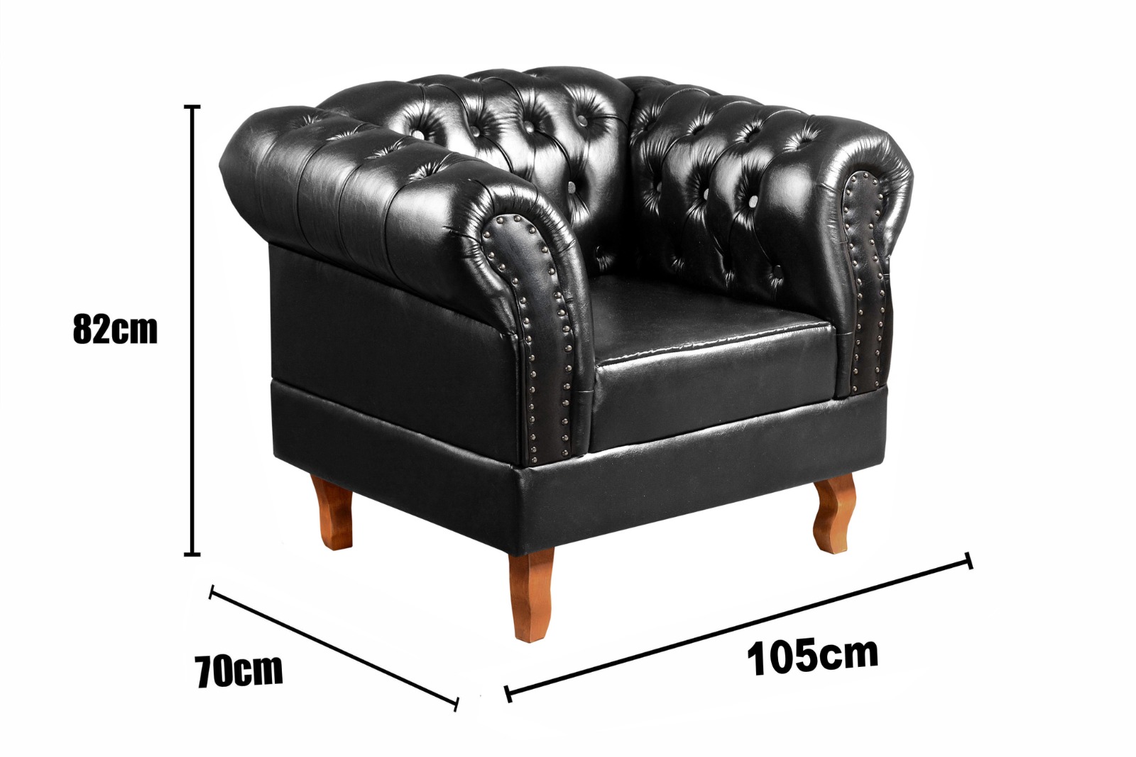 Conjunto Sofá Chesterfield 3 Lugares E 2 Poltronas Dom Pedro - Couríssimo Preto